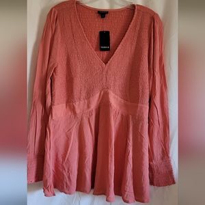 Torrid Babydoll Crinkle Gauze Smocked Top